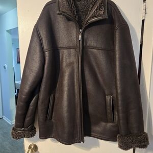 Sergio Benini Leather Shearling Jacket - Size LG